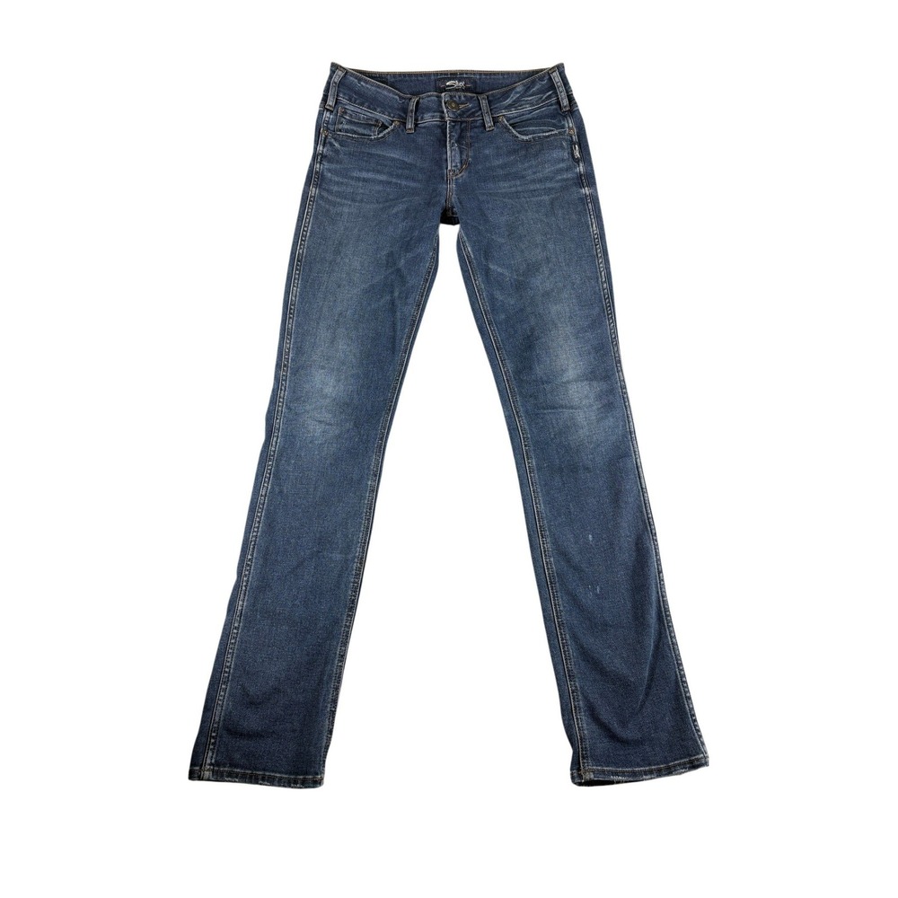 Silver Jeans Co. Elyse Straight Jeans Women 28x32 Blue Denim Mid Rise Distressed